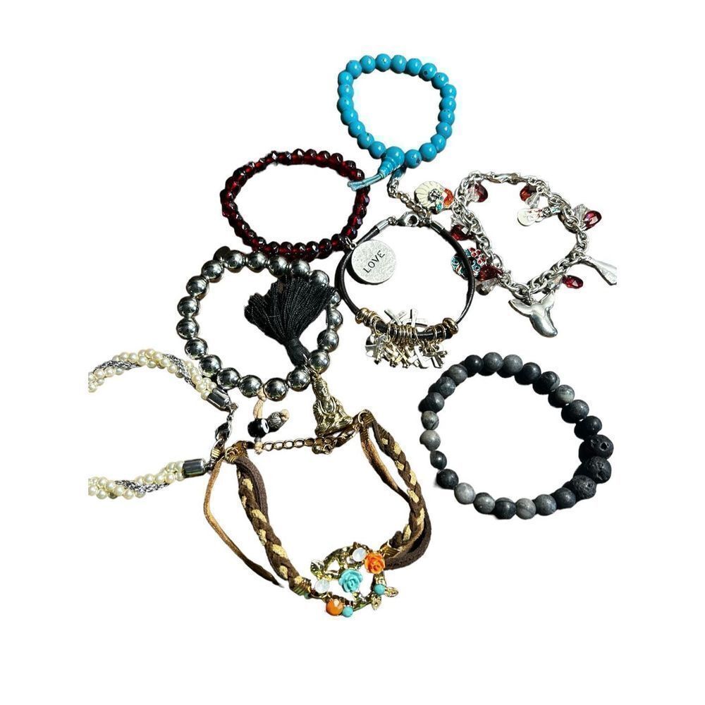 Bracelet lot - beaded bracelets, Christmas charm bracelet, Buddha charm bracelet